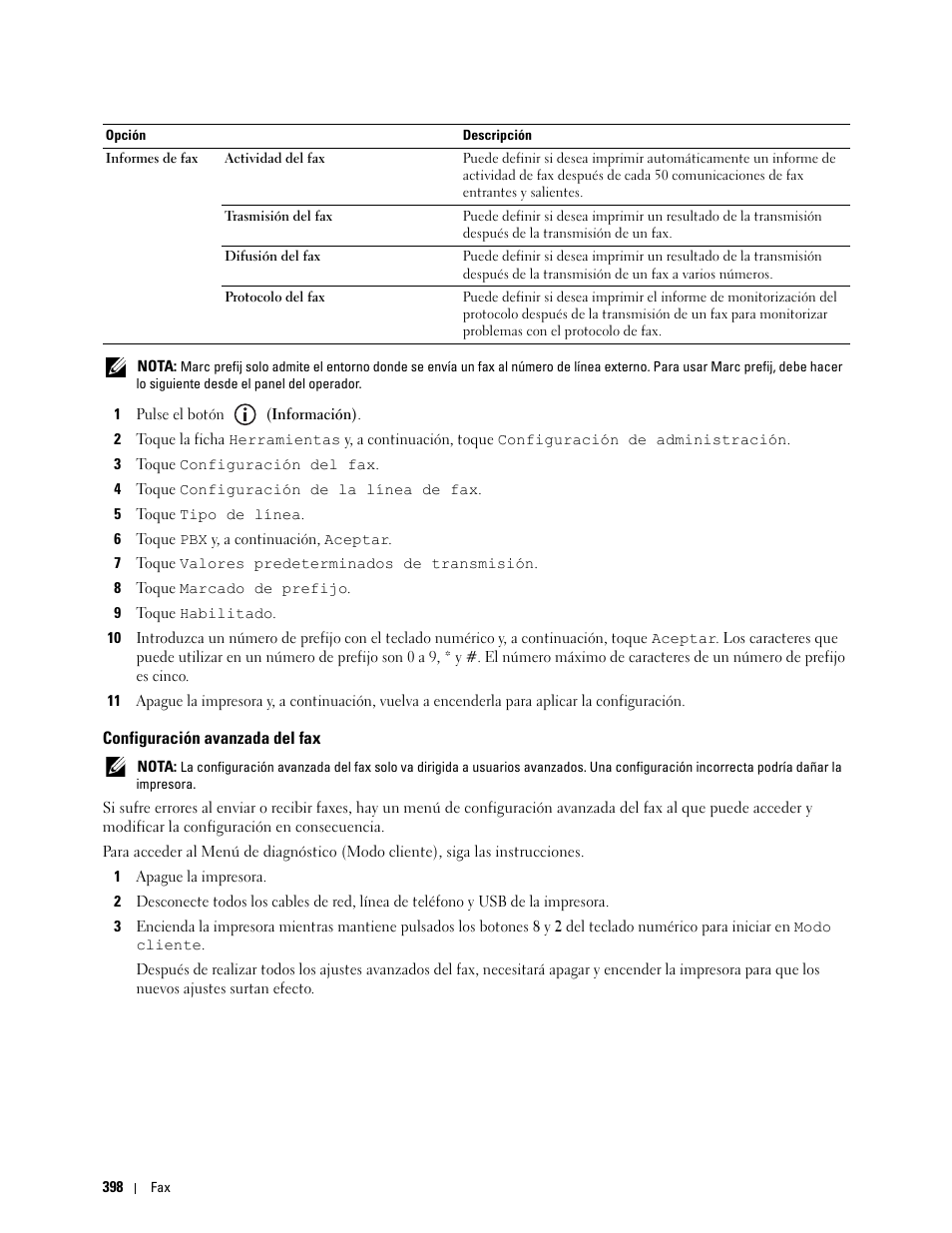 Configuración avanzada del fax | Dell C2665dnf Color Laser Printer User Manual | Page 400 / 614