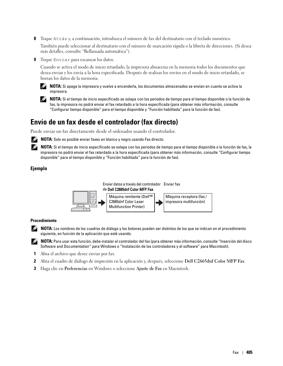 Envío de un fax desde el controlador (fax directo), Ejemplo | Dell C2665dnf Color Laser Printer User Manual | Page 407 / 614