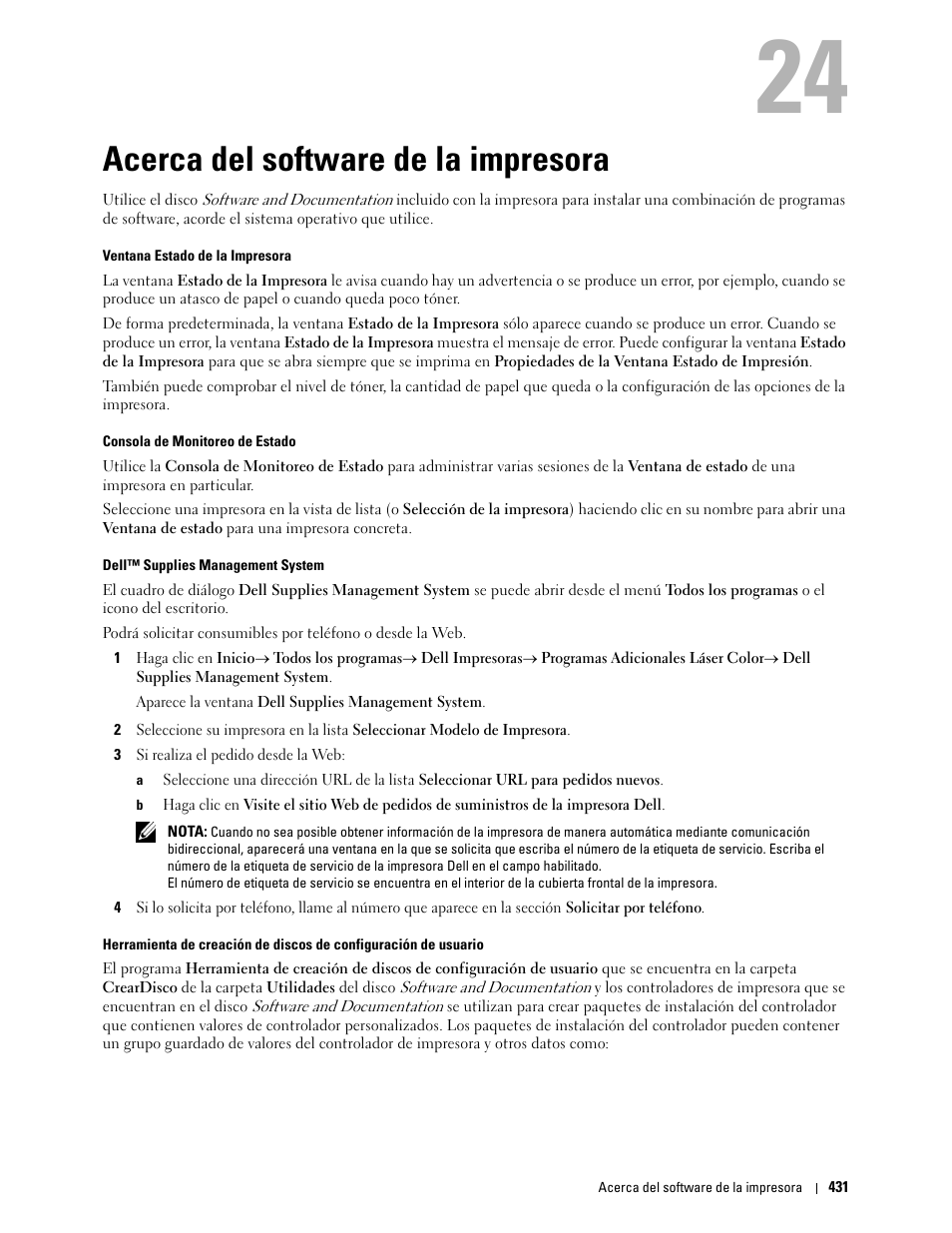 Acerca del software de la impresora, 24 acerca del software de la impresora | Dell C2665dnf Color Laser Printer User Manual | Page 433 / 614