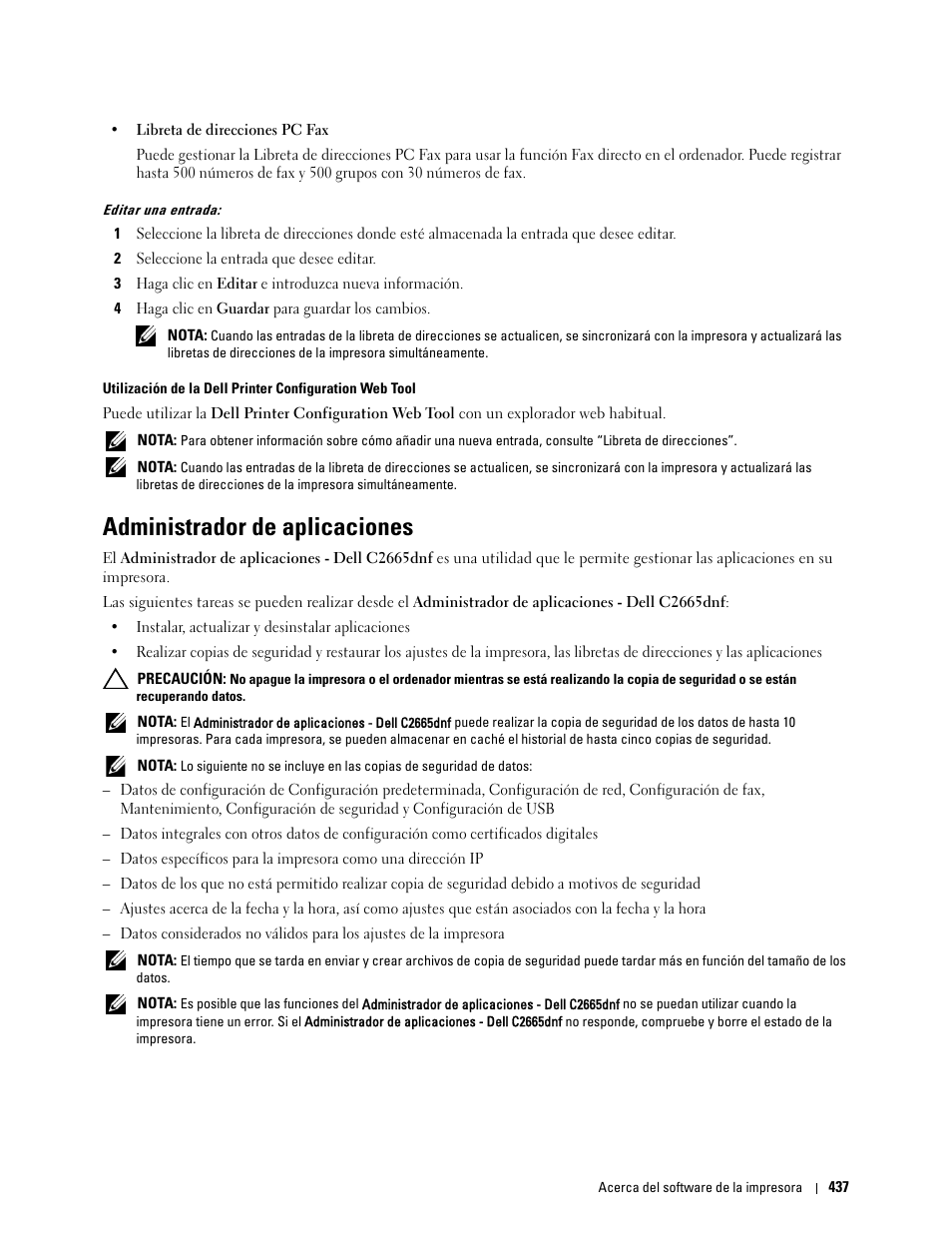 Administrador de aplicaciones | Dell C2665dnf Color Laser Printer User Manual | Page 439 / 614