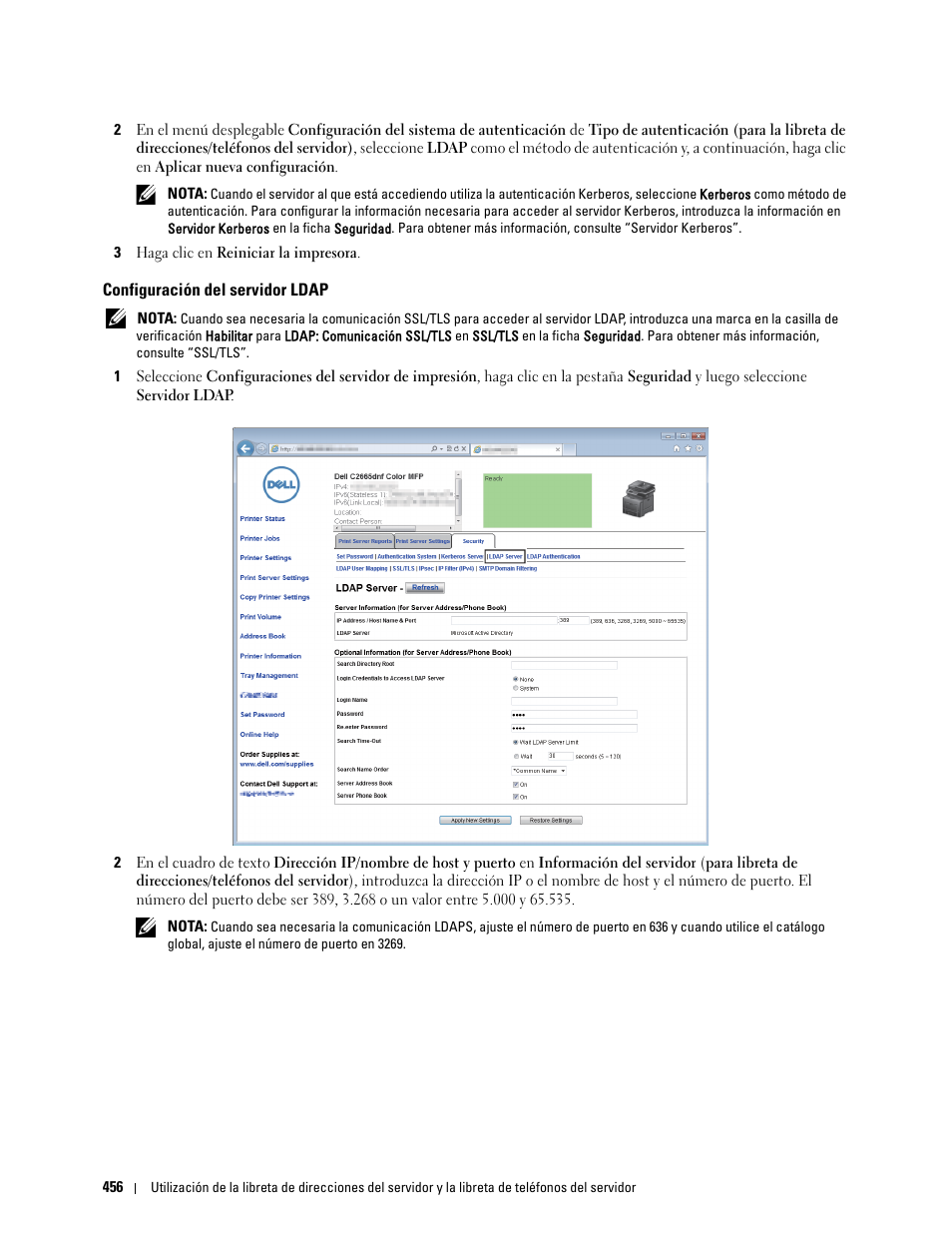 Configuración del servidor ldap | Dell C2665dnf Color Laser Printer User Manual | Page 458 / 614