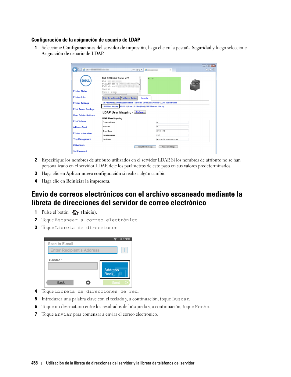 Configuración de la asignación de usuario de ldap | Dell C2665dnf Color Laser Printer User Manual | Page 460 / 614