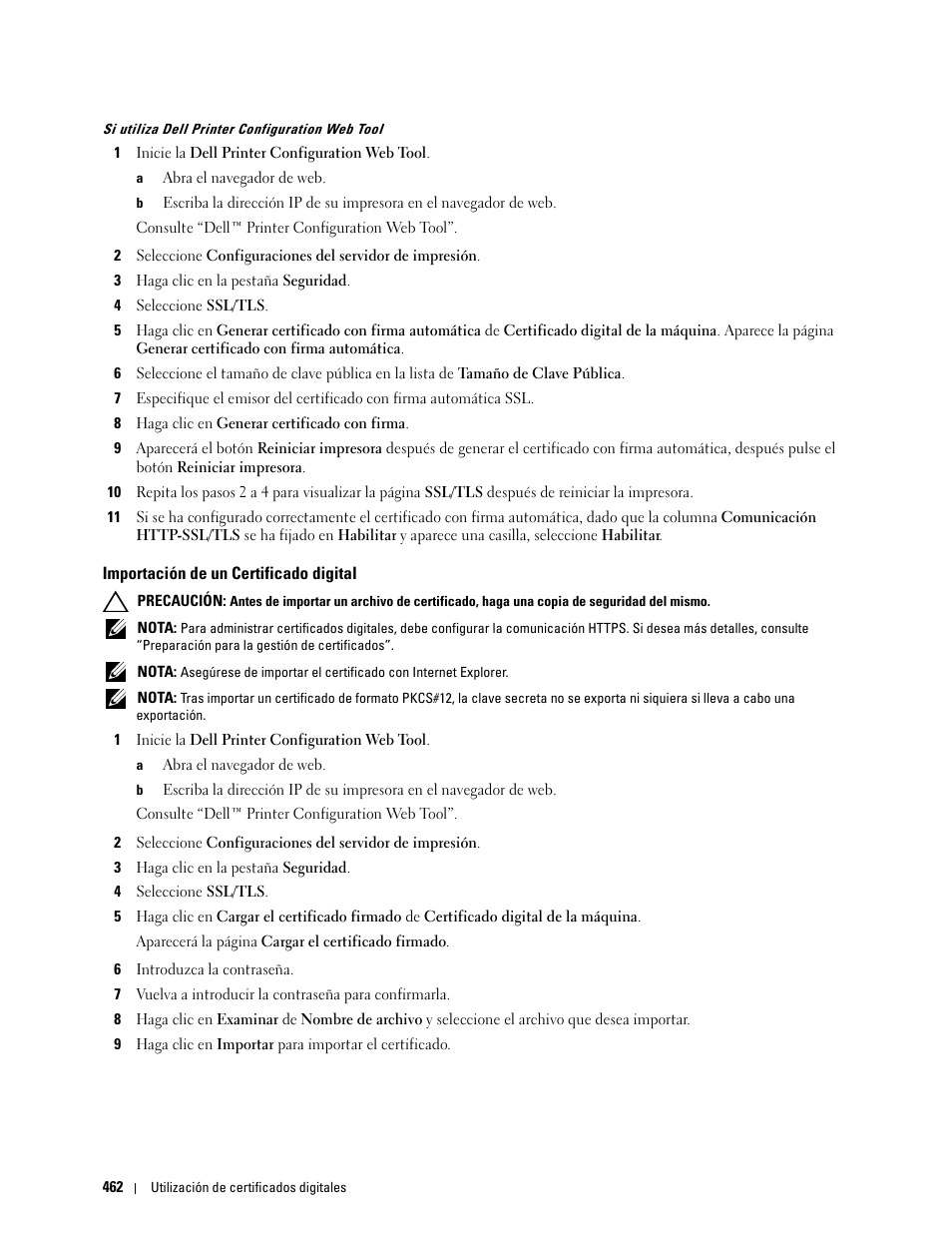 Importación de un certificado digital | Dell C2665dnf Color Laser Printer User Manual | Page 464 / 614