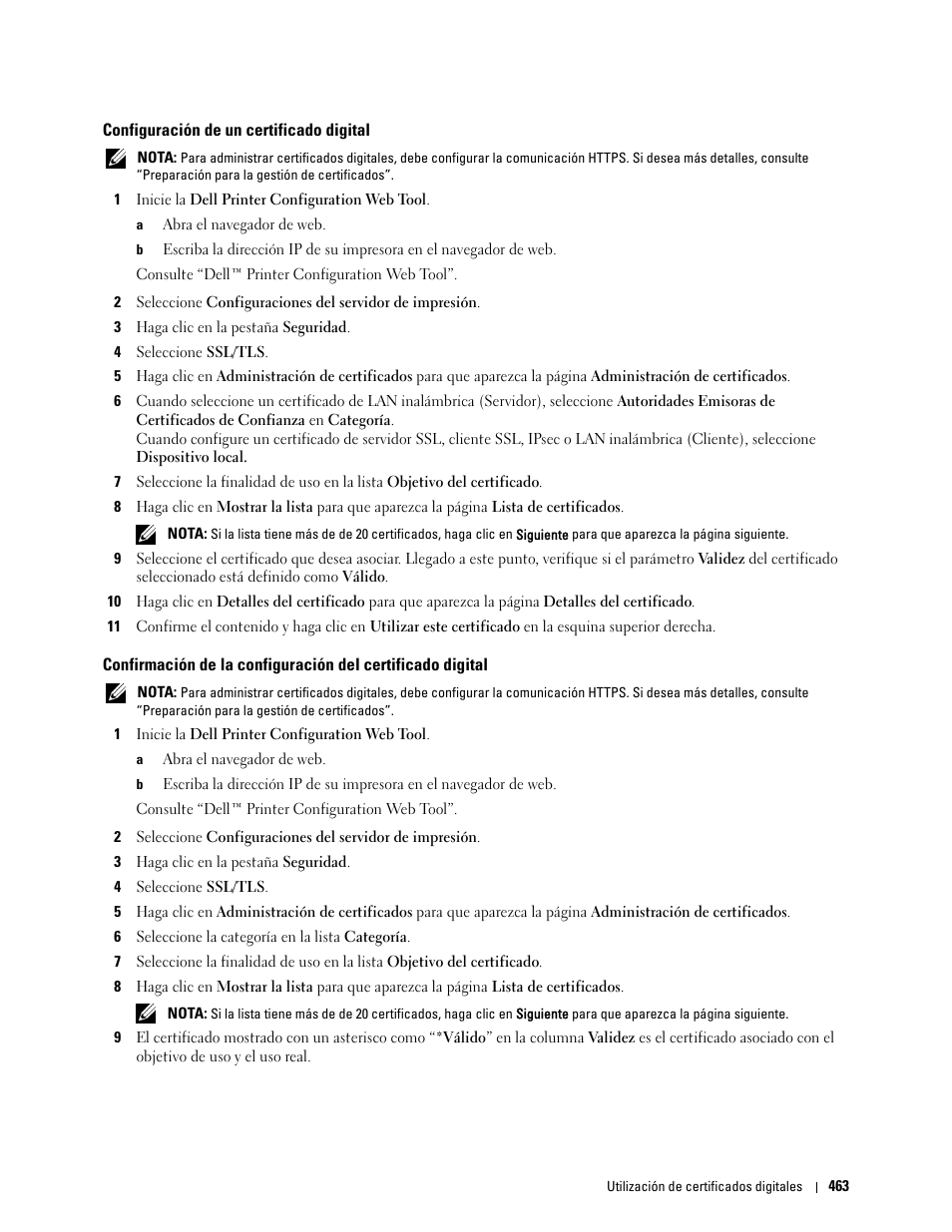 Configuración de un certificado digital | Dell C2665dnf Color Laser Printer User Manual | Page 465 / 614