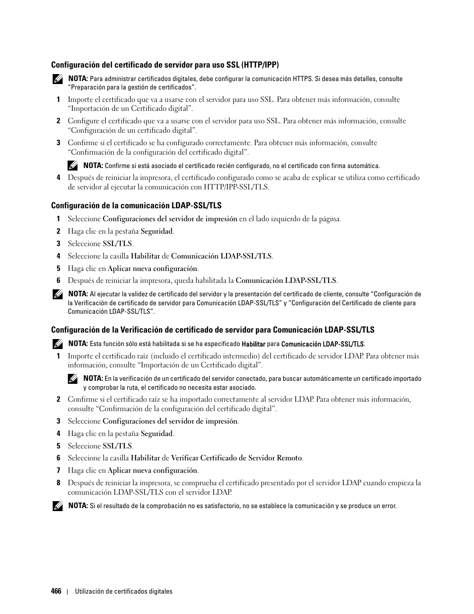 Configuración de la comunicación ldap-ssl/tls, Ldap-ssl/tls | Dell C2665dnf Color Laser Printer User Manual | Page 468 / 614