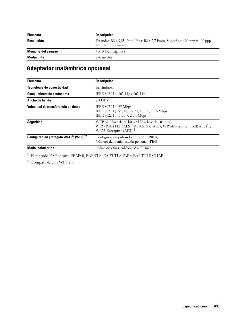 Adaptador inalámbrico opcional | Dell C2665dnf Color Laser Printer User Manual | Page 497 / 614