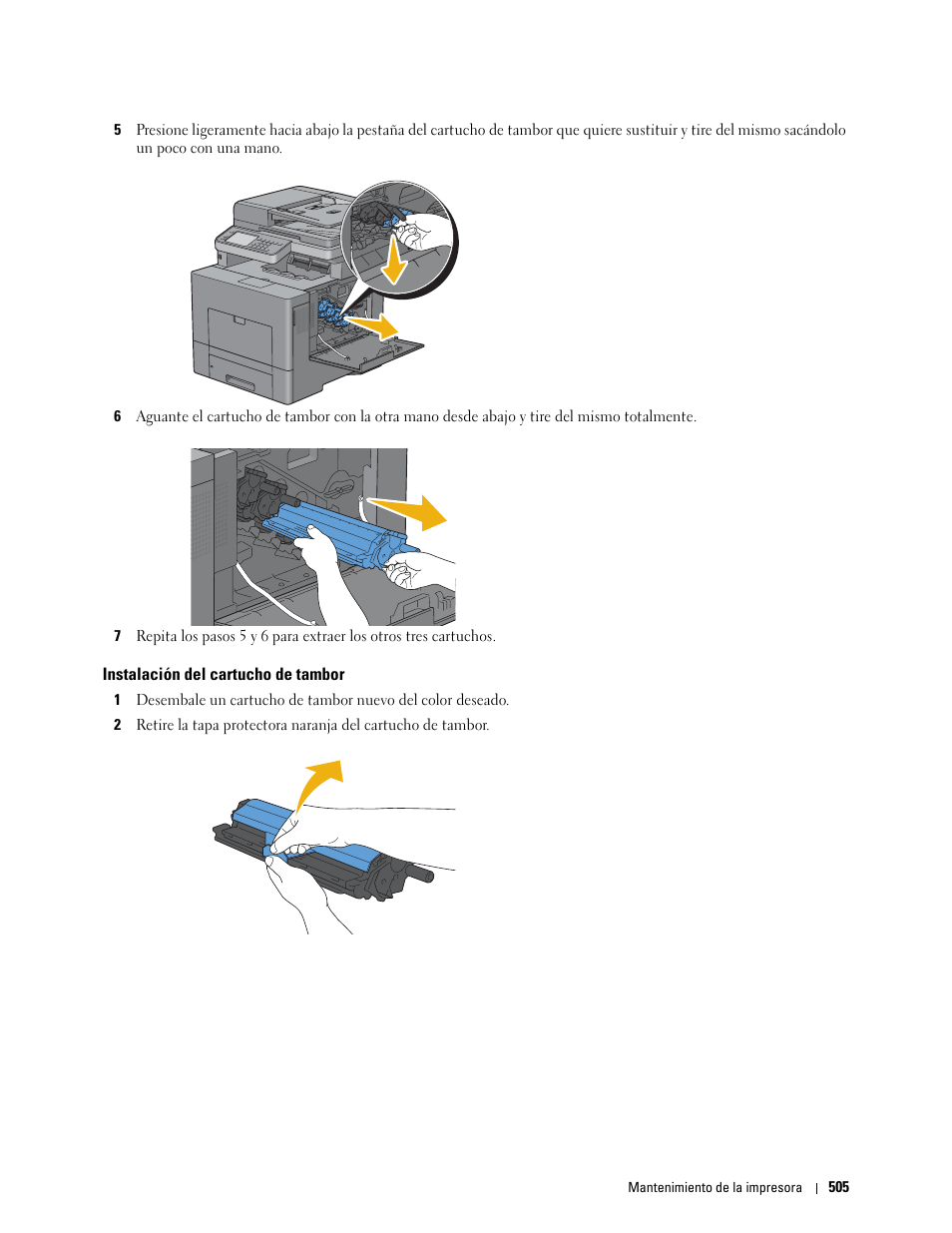 Instalación del cartucho de tambor | Dell C2665dnf Color Laser Printer User Manual | Page 507 / 614