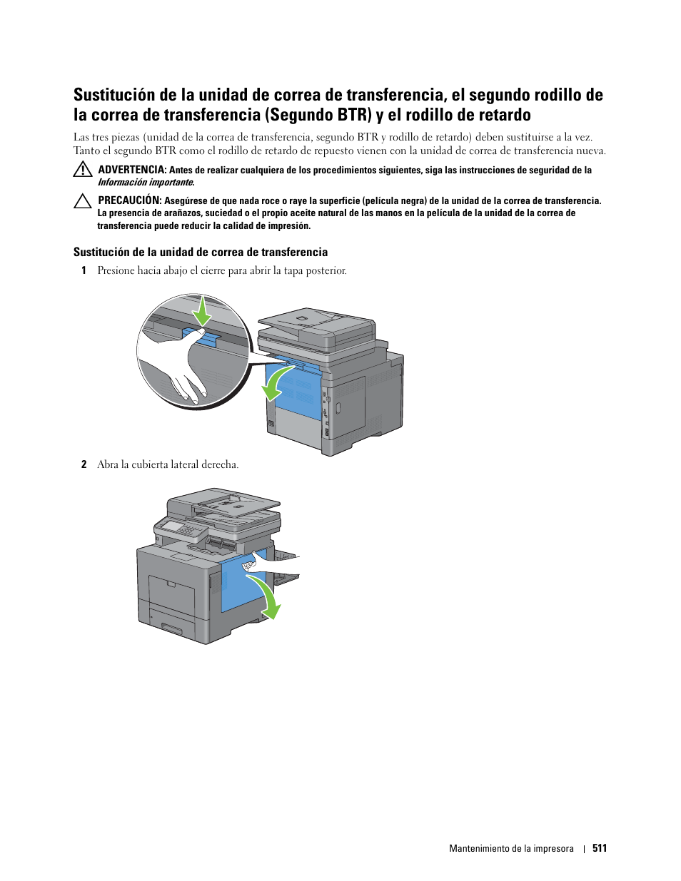 Consulte “sustitución de la unidad de correa de | Dell C2665dnf Color Laser Printer User Manual | Page 513 / 614