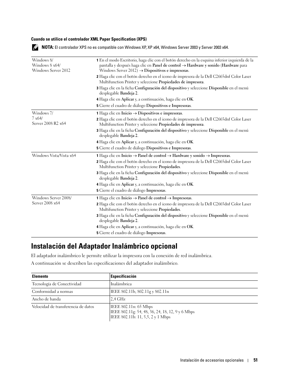 Instalación del adaptador inalámbrico opcional | Dell C2665dnf Color Laser Printer User Manual | Page 53 / 614