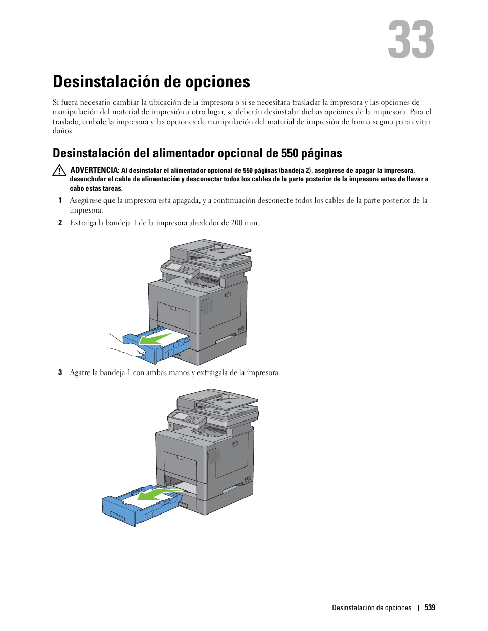 Desinstalación de opciones | Dell C2665dnf Color Laser Printer User Manual | Page 541 / 614