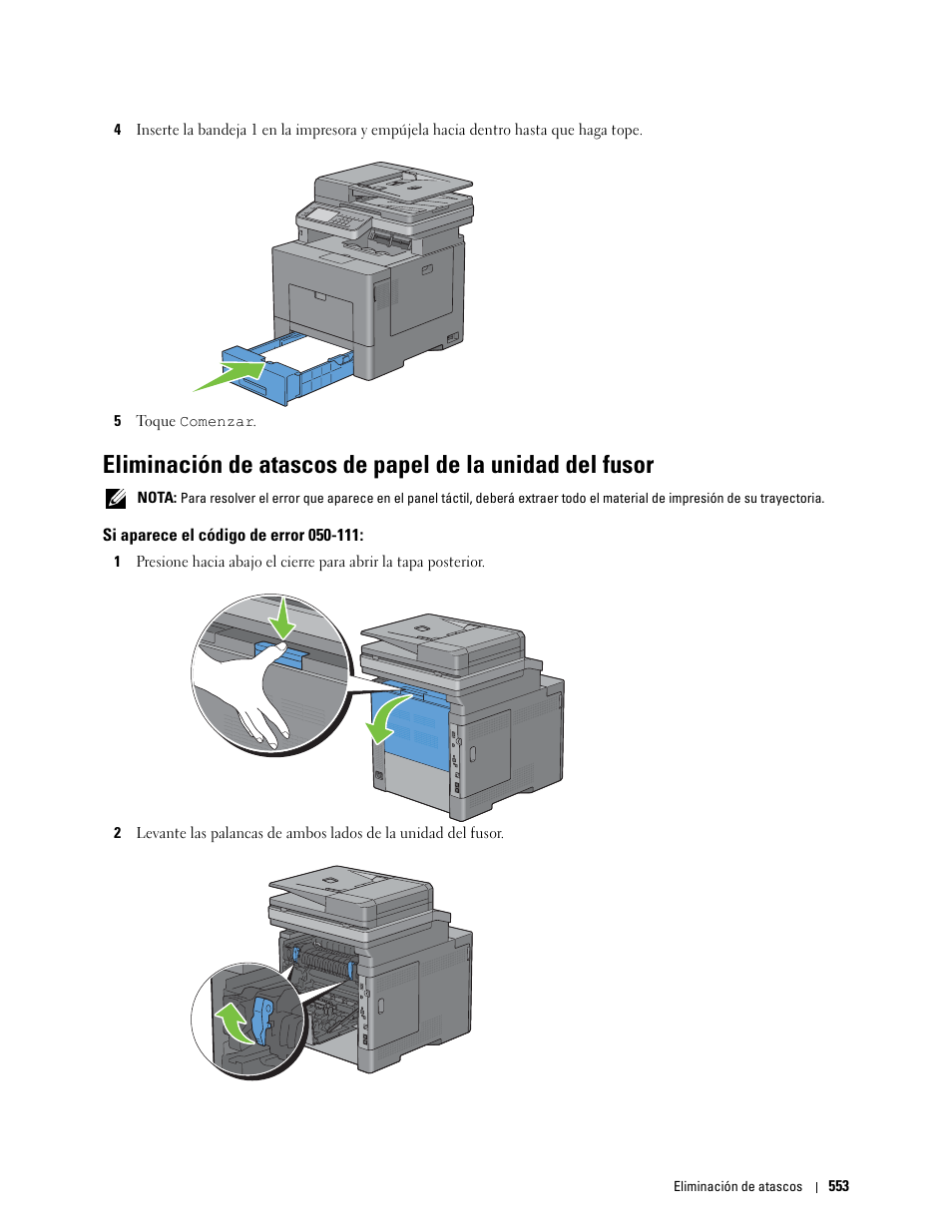 Si aparece el código de error 050-111 | Dell C2665dnf Color Laser Printer User Manual | Page 555 / 614