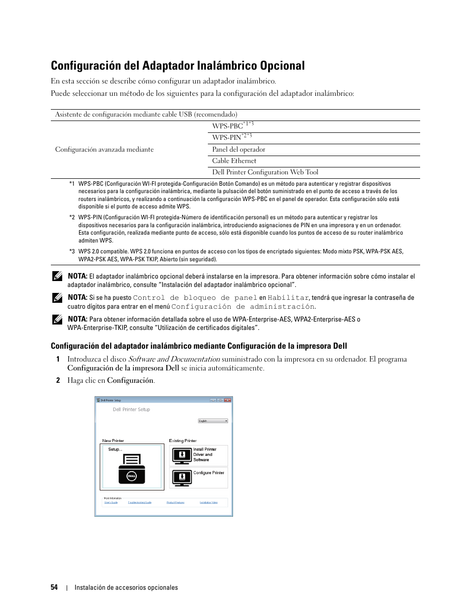 Configuración del adaptador inalámbrico opcional, Dell | Dell C2665dnf Color Laser Printer User Manual | Page 56 / 614