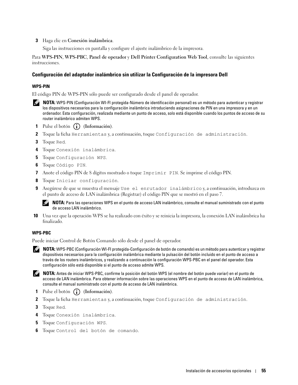 Impresora dell, Wps-pbc, Wps-pin | Dell C2665dnf Color Laser Printer User Manual | Page 57 / 614