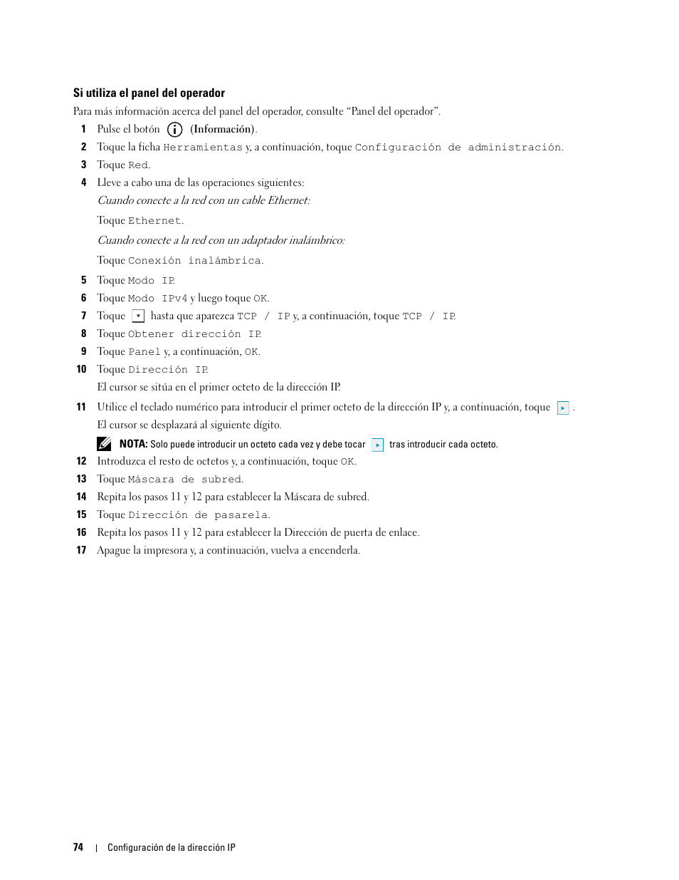 Si utiliza el panel del operador | Dell C2665dnf Color Laser Printer User Manual | Page 76 / 614