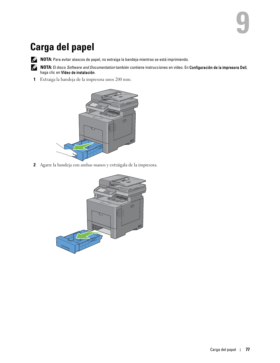 Carga del papel, 9 carga del papel | Dell C2665dnf Color Laser Printer User Manual | Page 79 / 614