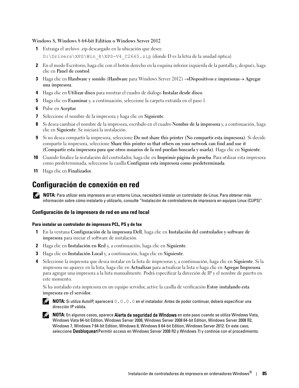 Configuración de conexión en red | Dell C2665dnf Color Laser Printer User Manual | Page 87 / 614