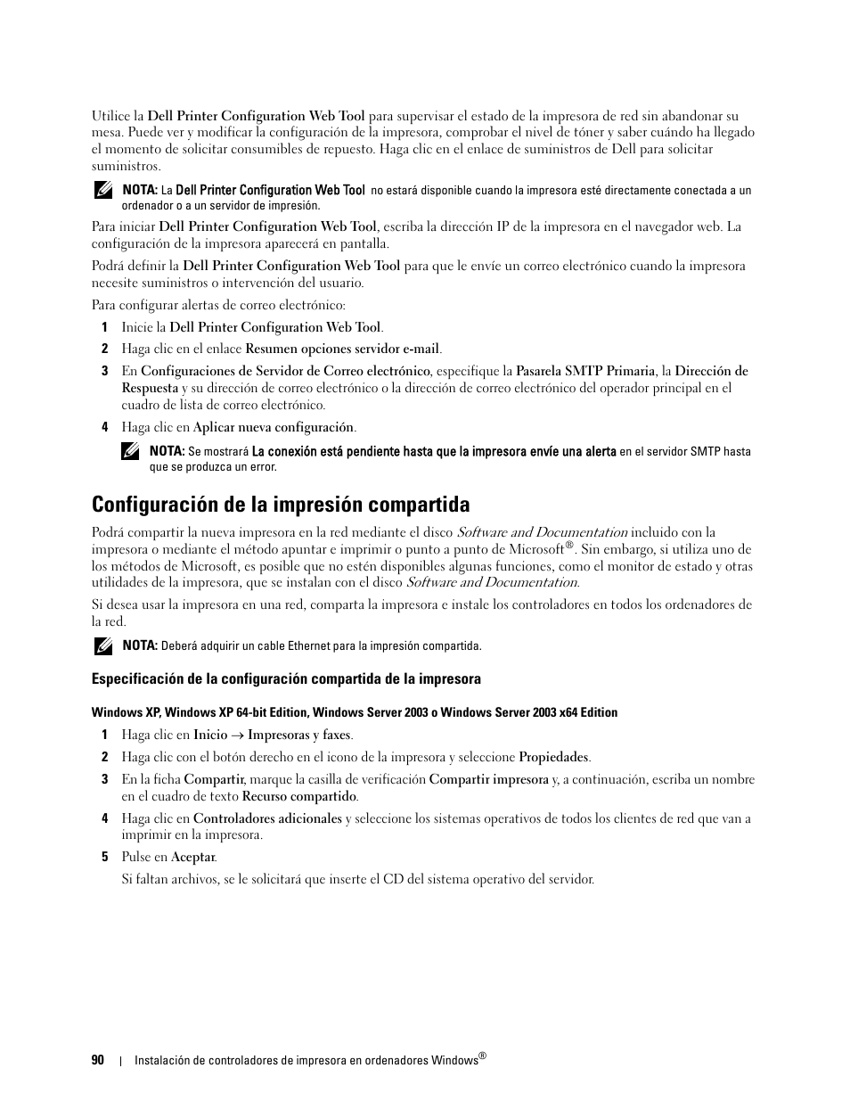 Configuración de la impresión compartida | Dell C2665dnf Color Laser Printer User Manual | Page 92 / 614