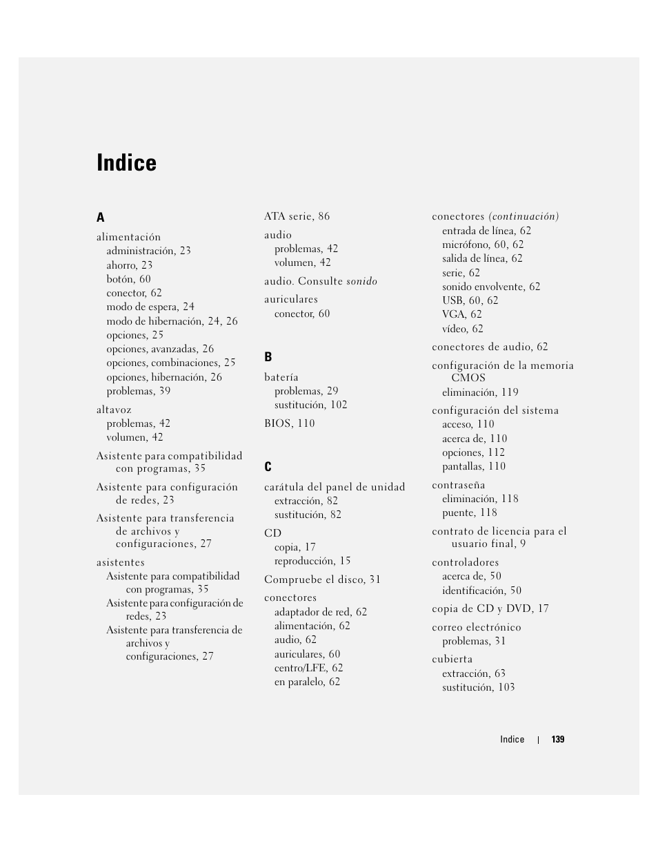 Indice | Dell Dimension 5000 User Manual | Page 139 / 144