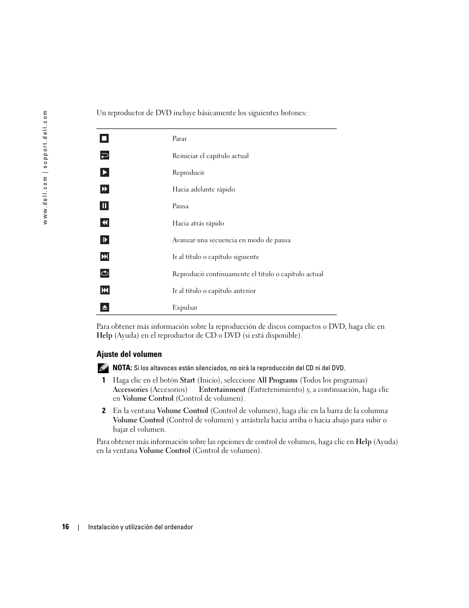 Ajuste del volumen | Dell Dimension 5000 User Manual | Page 16 / 144