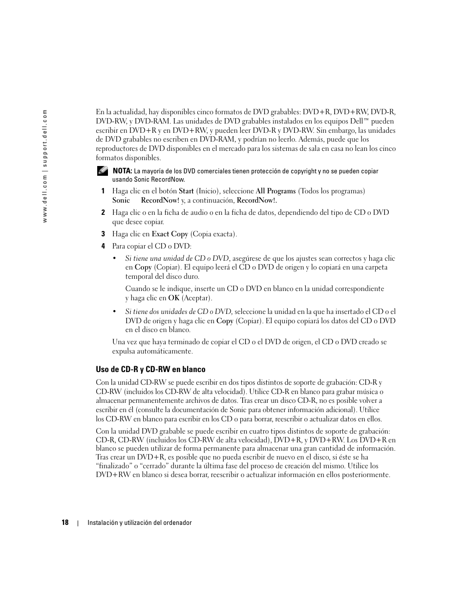 Uso de cd-r y cd-rw en blanco | Dell Dimension 5000 User Manual | Page 18 / 144