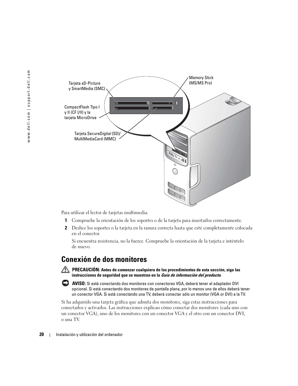 Conexión de dos monitores | Dell Dimension 5000 User Manual | Page 20 / 144