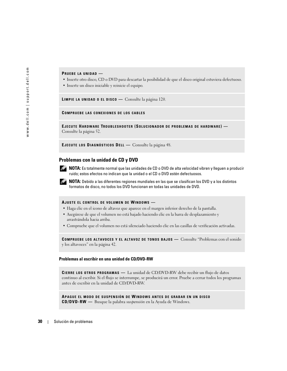 Problemas con la unidad de cd y dvd | Dell Dimension 5000 User Manual | Page 30 / 144