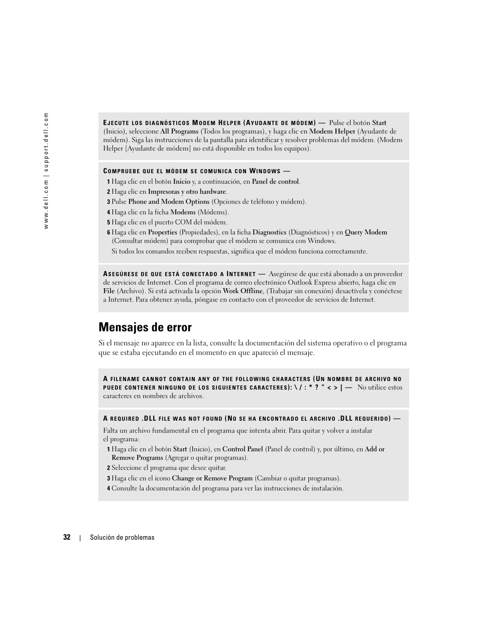 Mensajes de error | Dell Dimension 5000 User Manual | Page 32 / 144
