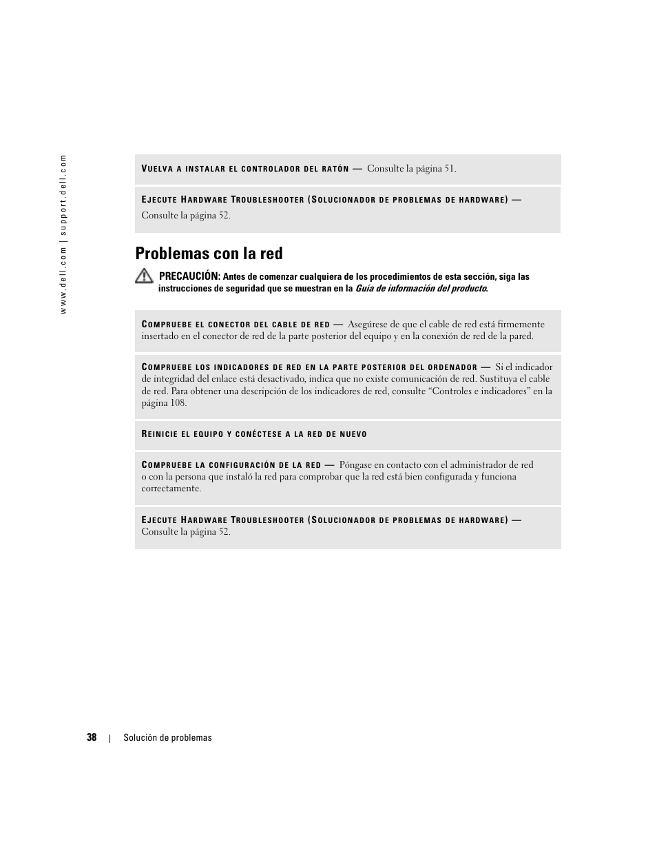 Problemas con la red | Dell Dimension 5000 User Manual | Page 38 / 144