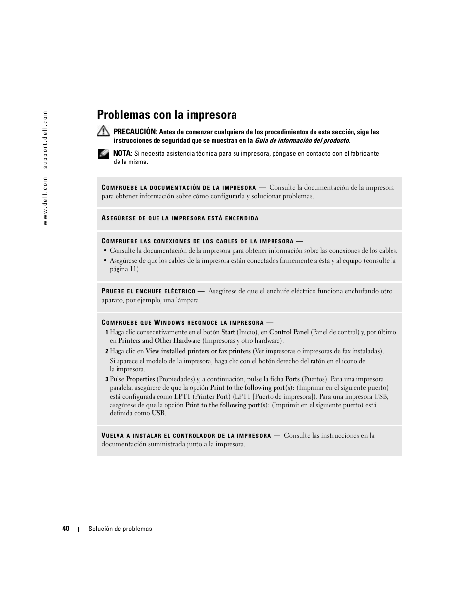 Problemas con la impresora | Dell Dimension 5000 User Manual | Page 40 / 144