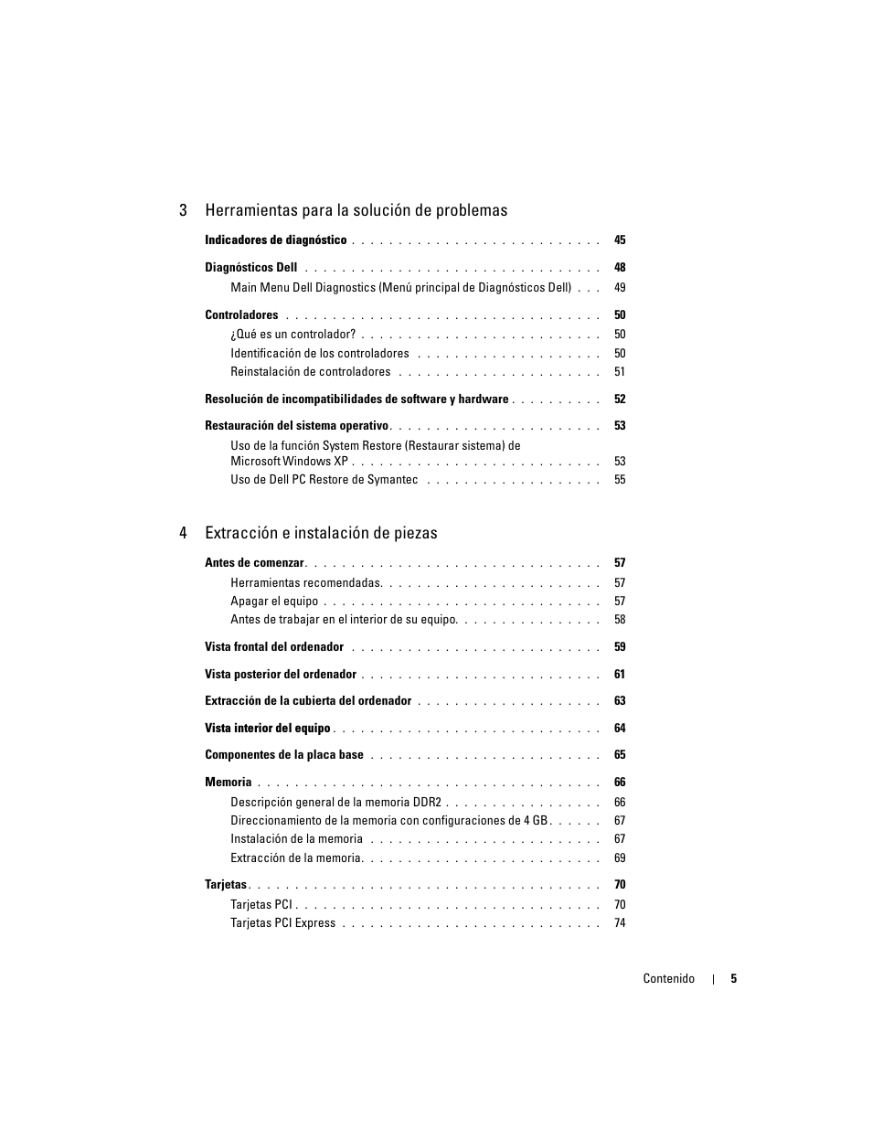 3 herramientas para la solución de problemas, 4 extracción e instalación de piezas | Dell Dimension 5000 User Manual | Page 5 / 144