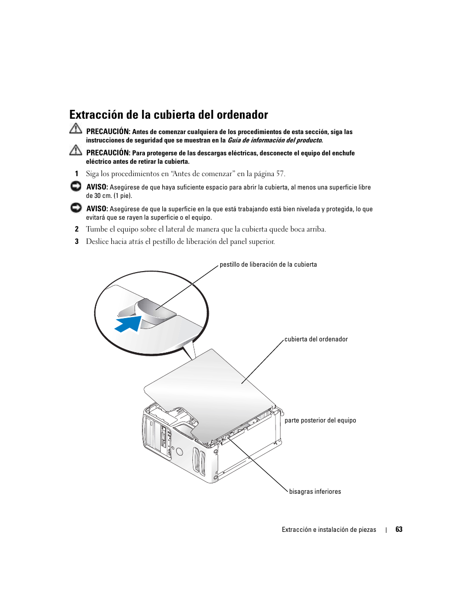 Extracción de la cubierta del ordenador | Dell Dimension 5000 User Manual | Page 63 / 144