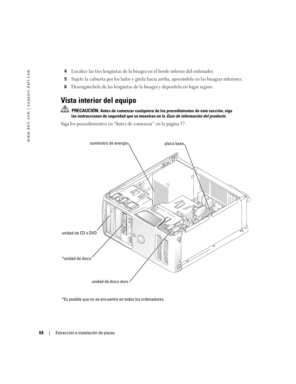 Vista interior del equipo | Dell Dimension 5000 User Manual | Page 64 / 144