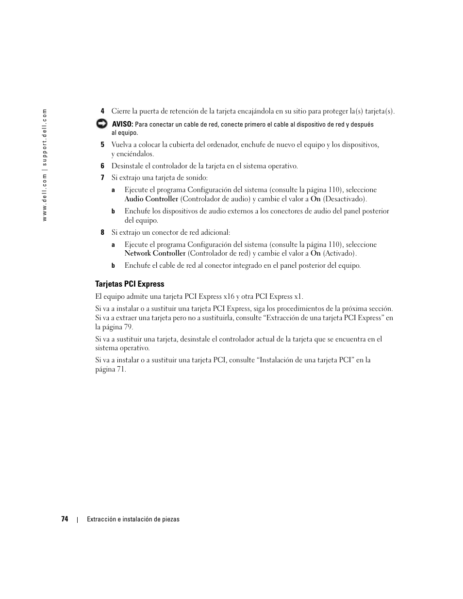 Tarjetas pci express | Dell Dimension 5000 User Manual | Page 74 / 144