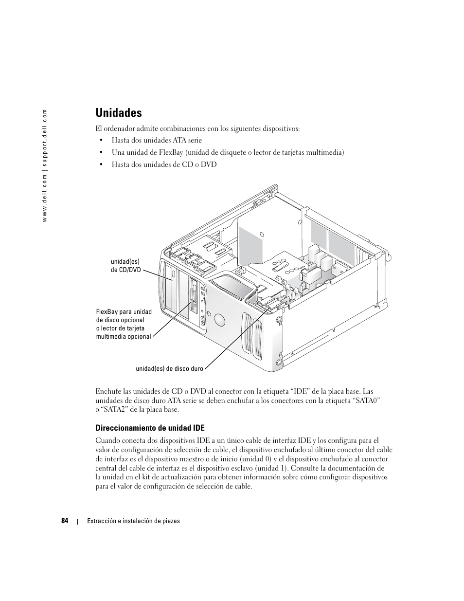 Unidades, Direccionamiento de unidad ide | Dell Dimension 5000 User Manual | Page 84 / 144