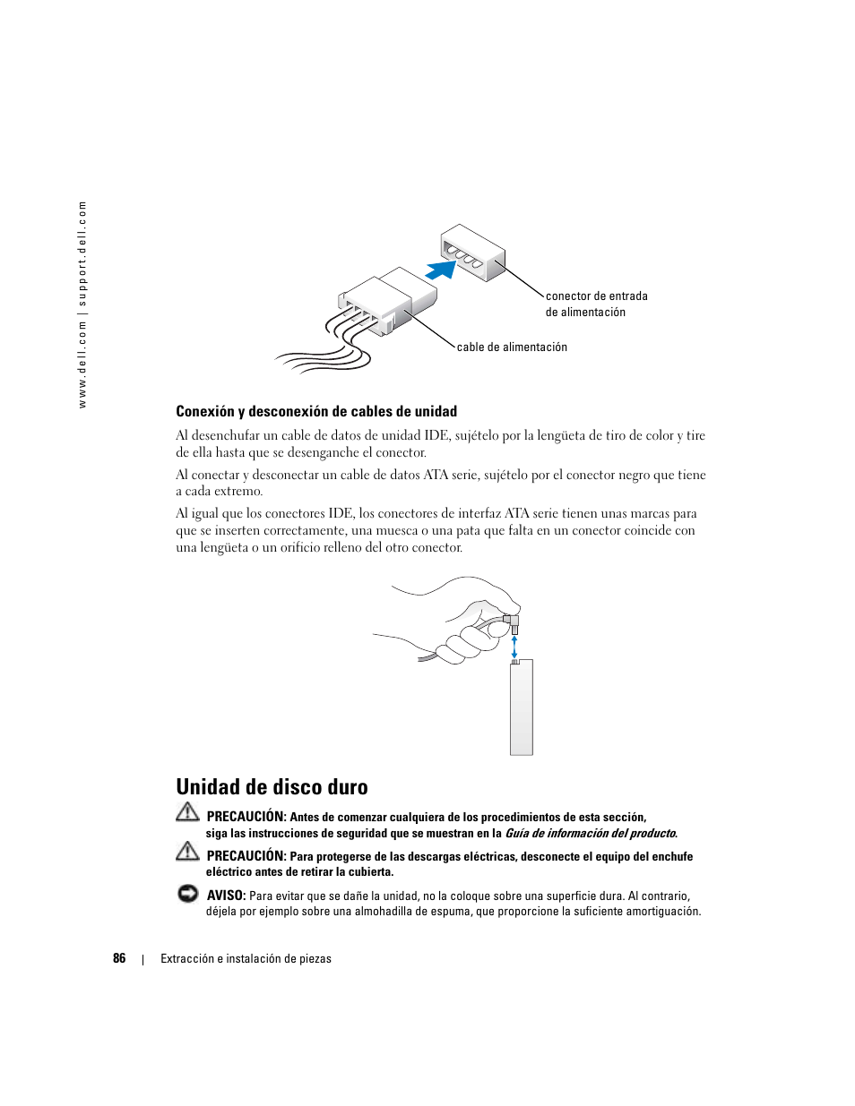 Conexión y desconexión de cables de unidad, Unidad de disco duro | Dell Dimension 5000 User Manual | Page 86 / 144
