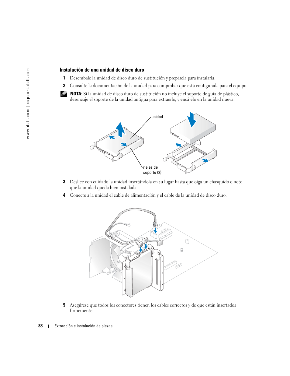 Instalación de una unidad de disco duro | Dell Dimension 5000 User Manual | Page 88 / 144