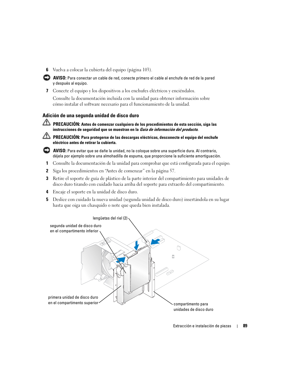 Adición de una segunda unidad de disco duro | Dell Dimension 5000 User Manual | Page 89 / 144