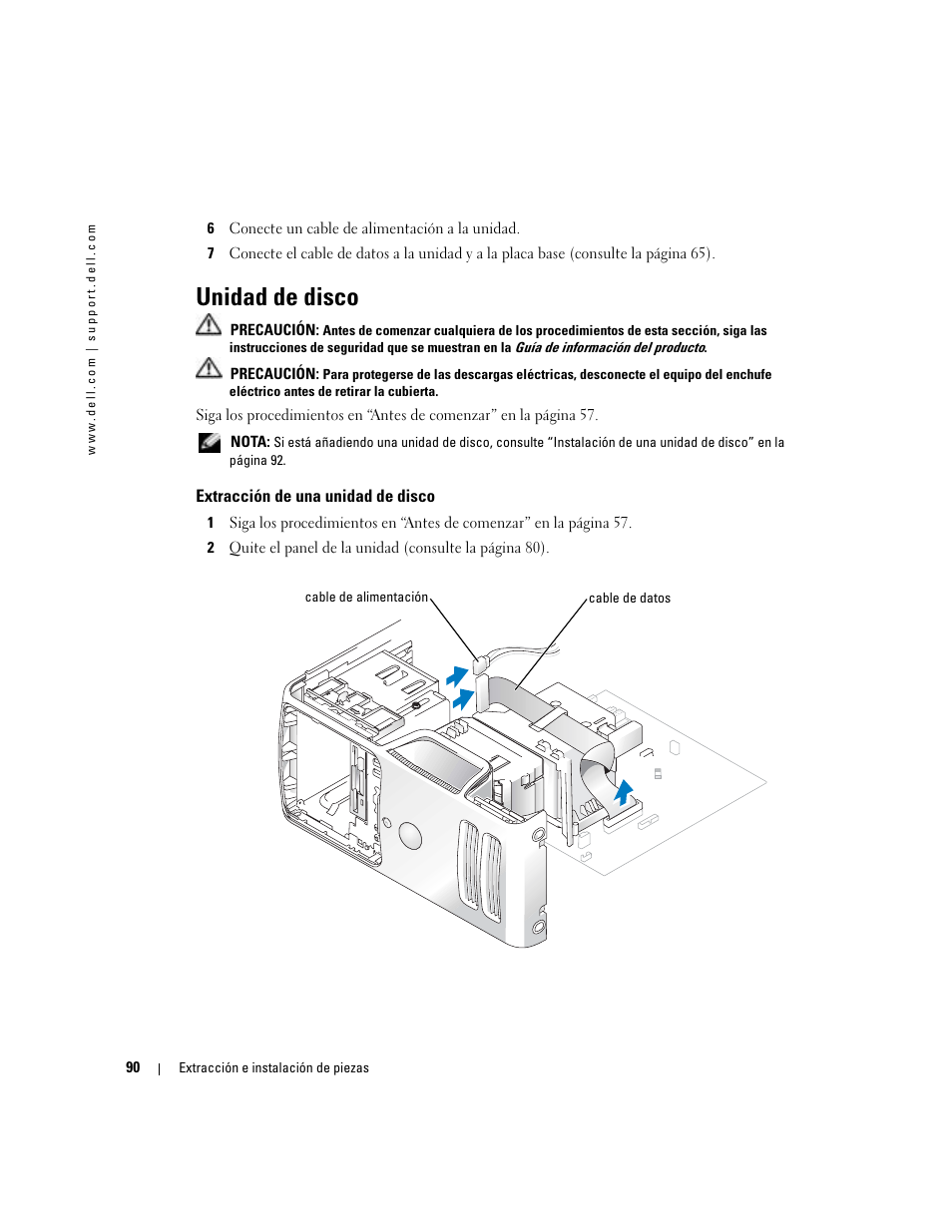 Unidad de disco, Extracción de una unidad de disco | Dell Dimension 5000 User Manual | Page 90 / 144