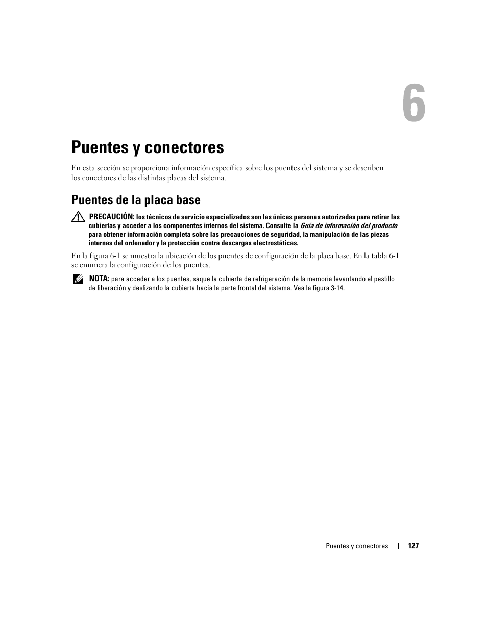 Puentes y conectores, Puentes de la placa base | Dell POWEREDGE 840 User Manual | Page 127 / 172