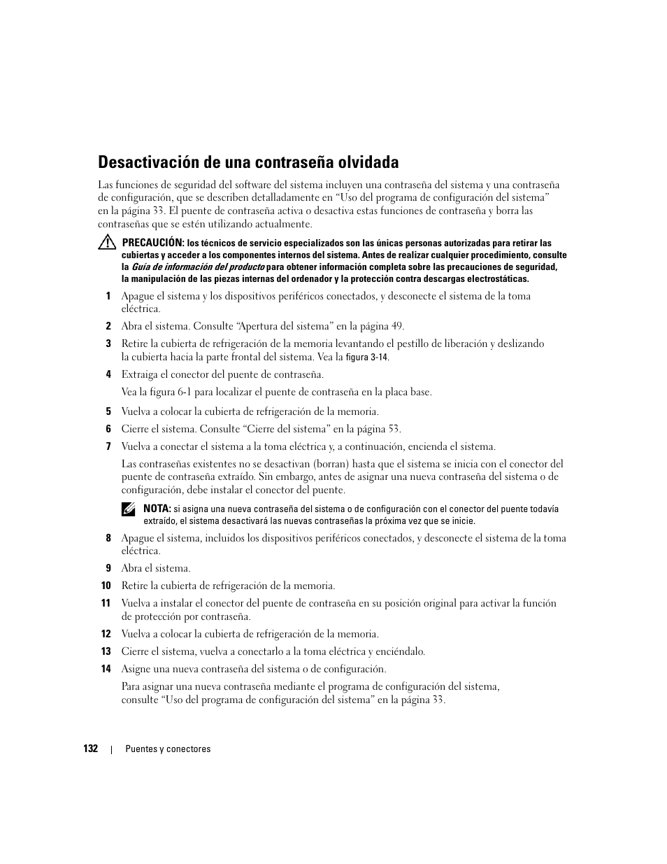 Desactivación de una contraseña olvidada | Dell POWEREDGE 840 User Manual | Page 132 / 172