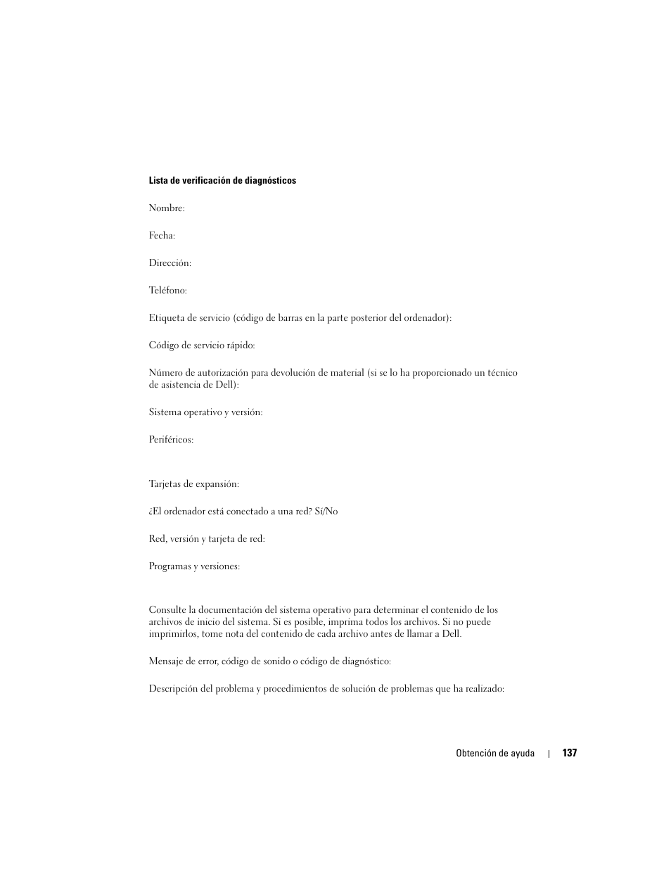 Agnósticos (consulte “lista de verificación de | Dell POWEREDGE 840 User Manual | Page 137 / 172