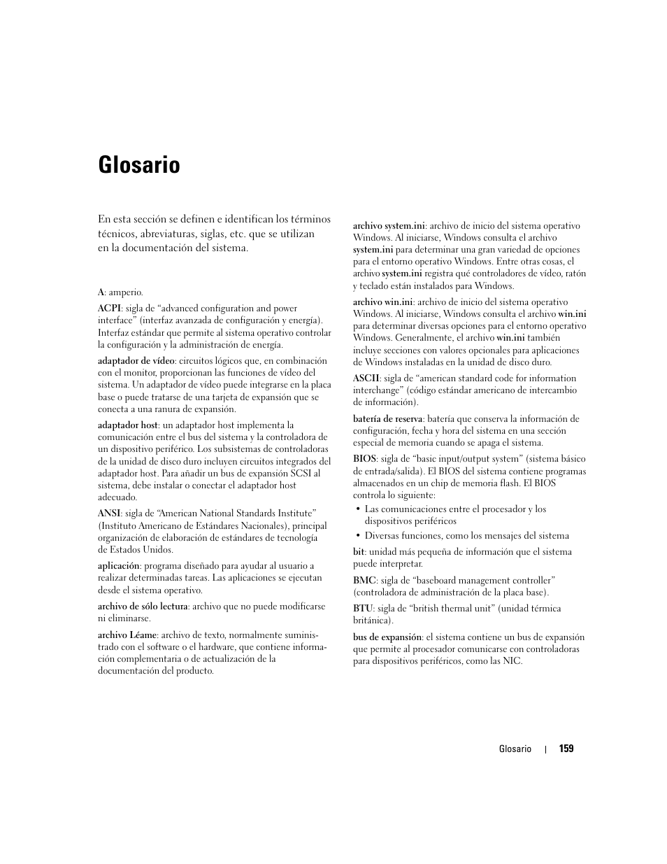 Glosario | Dell POWEREDGE 840 User Manual | Page 159 / 172
