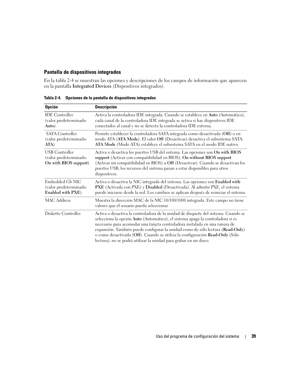 Pantalla de dispositivos integrados | Dell POWEREDGE 840 User Manual | Page 39 / 172