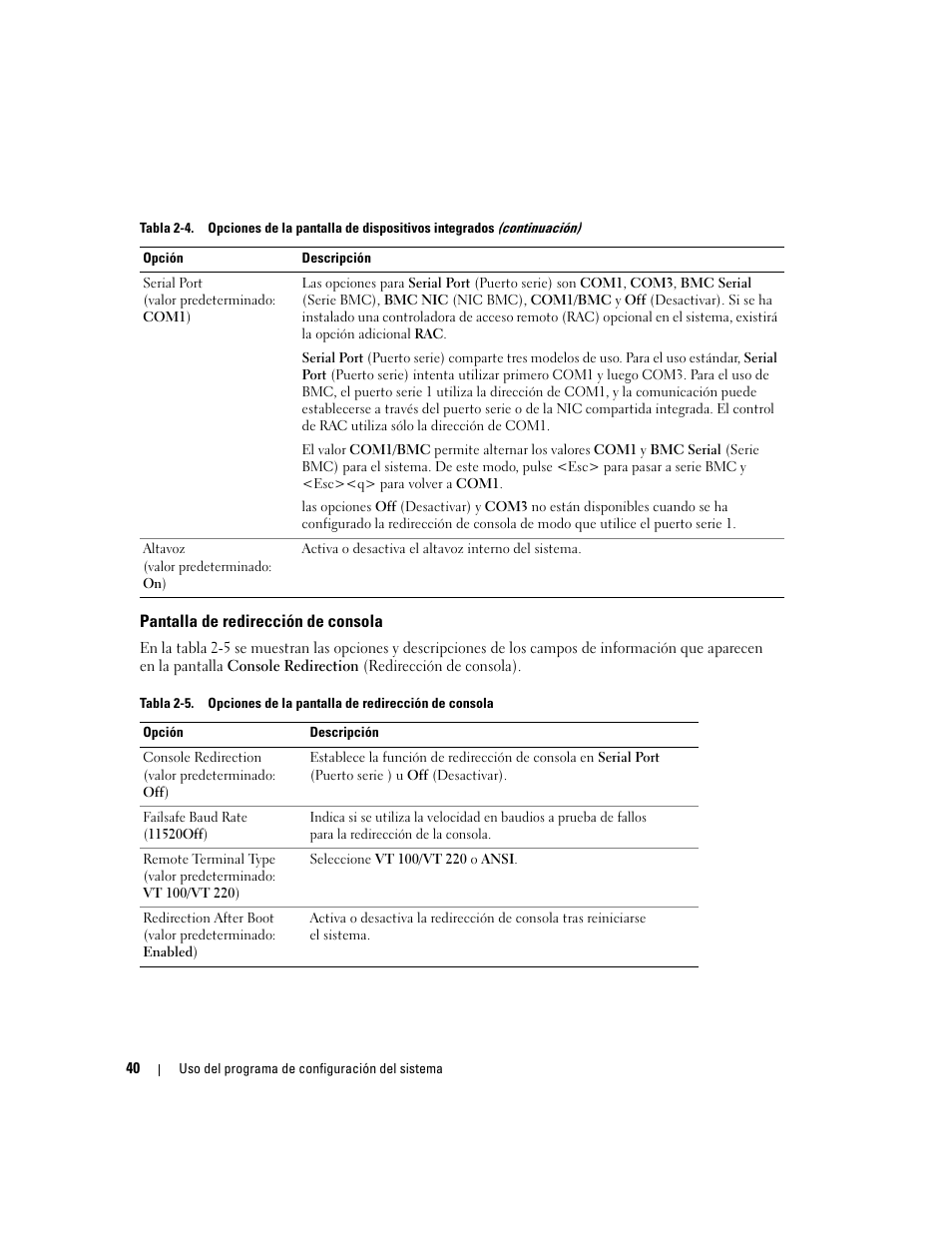 Pantalla de redirección de consola | Dell POWEREDGE 840 User Manual | Page 40 / 172