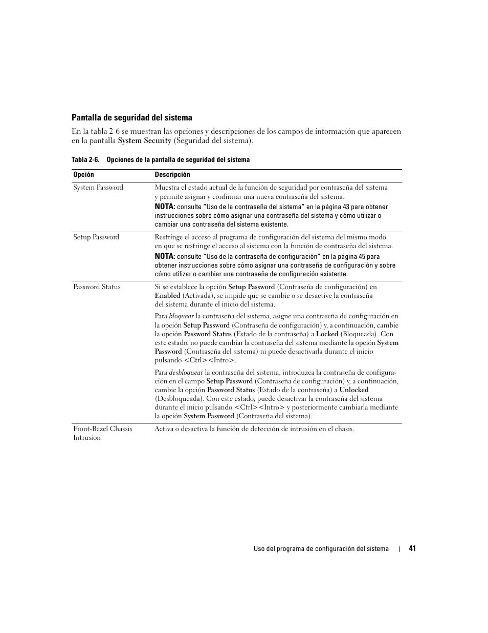 Pantalla de seguridad del sistema | Dell POWEREDGE 840 User Manual | Page 41 / 172