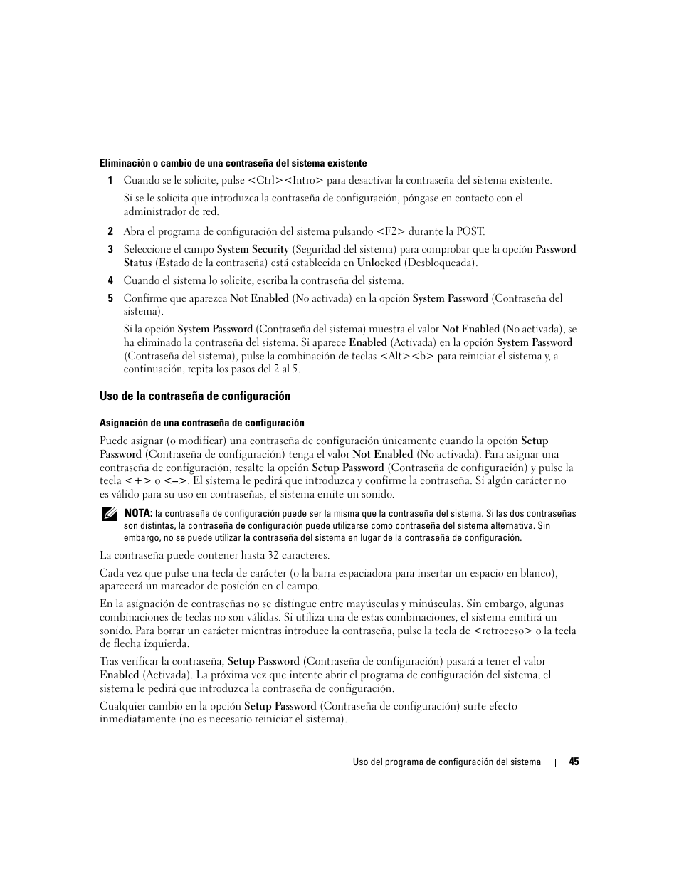 Uso de la contraseña de configuración | Dell POWEREDGE 840 User Manual | Page 45 / 172