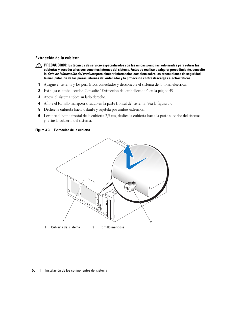 Extracción de la cubierta | Dell POWEREDGE 840 User Manual | Page 50 / 172