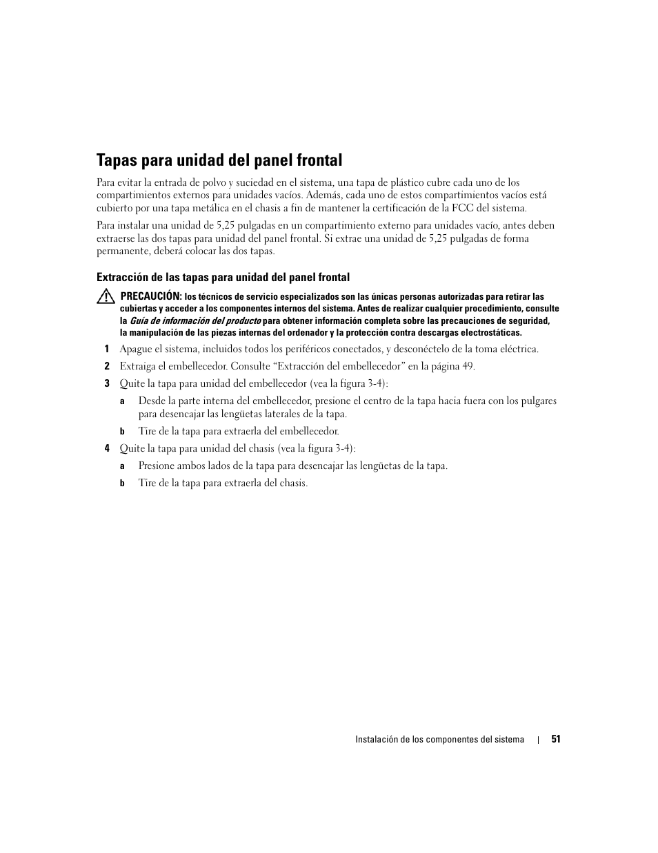 Tapas para unidad del panel frontal | Dell POWEREDGE 840 User Manual | Page 51 / 172