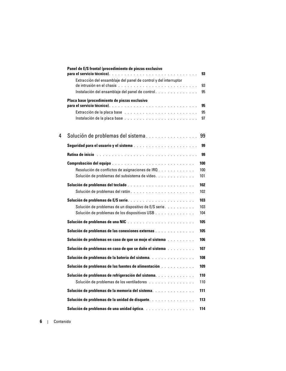 4solución de problemas del sistema | Dell POWEREDGE 840 User Manual | Page 6 / 172