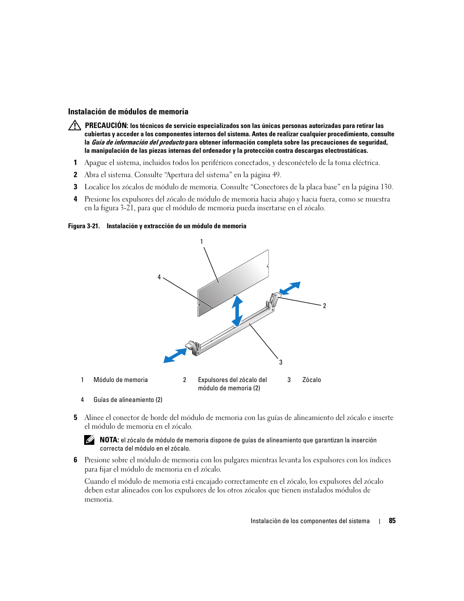 Instalación de módulos de memoria | Dell POWEREDGE 840 User Manual | Page 85 / 172